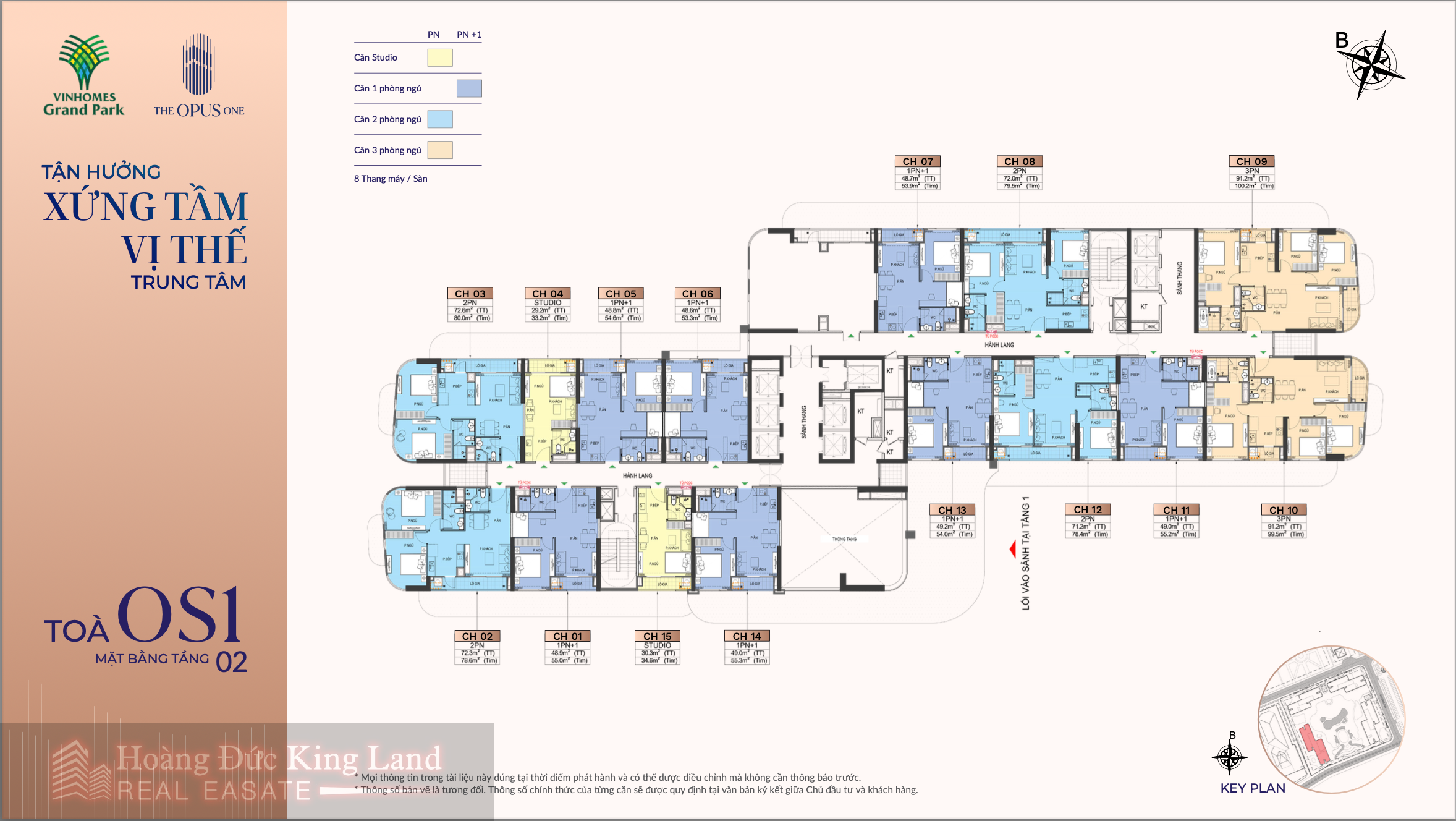 Layout bố trí căn hộ toà The Opus One 1 tầng 2