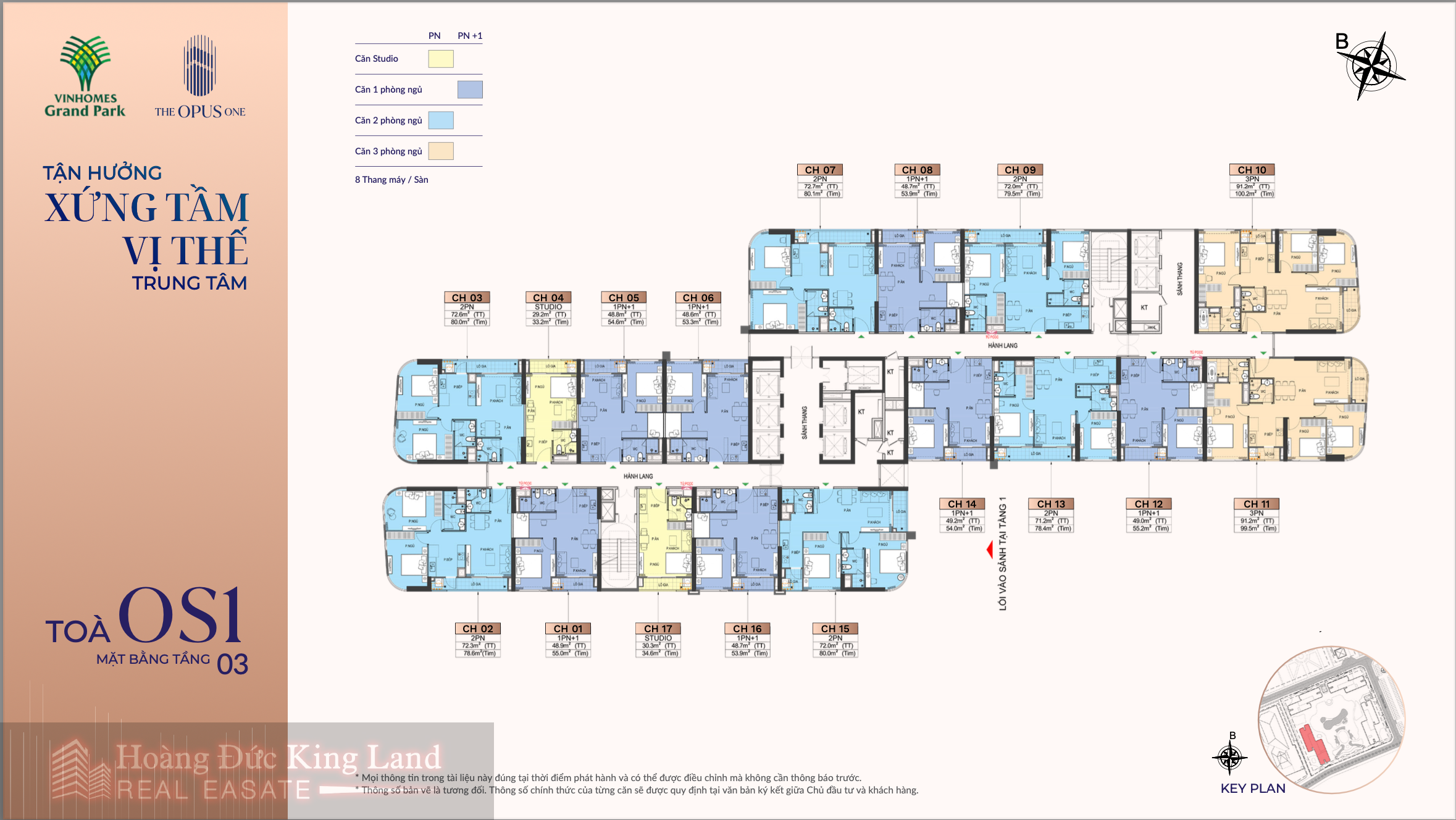 Layout bố trí căn hộ toà The Opus One 1 tầng 3