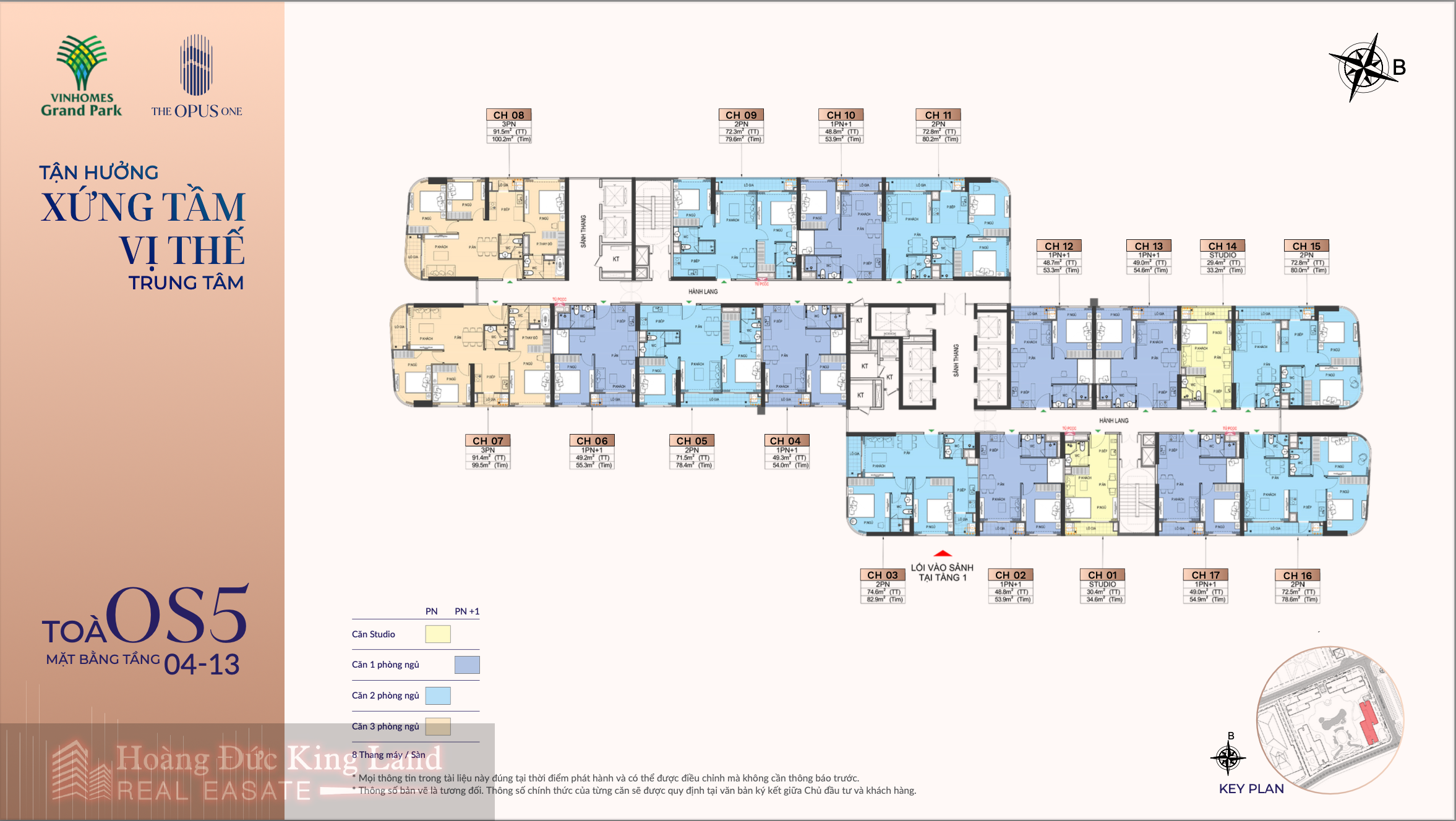 Layout bố trí căn hộ toà OP5 tầng 4 - 13