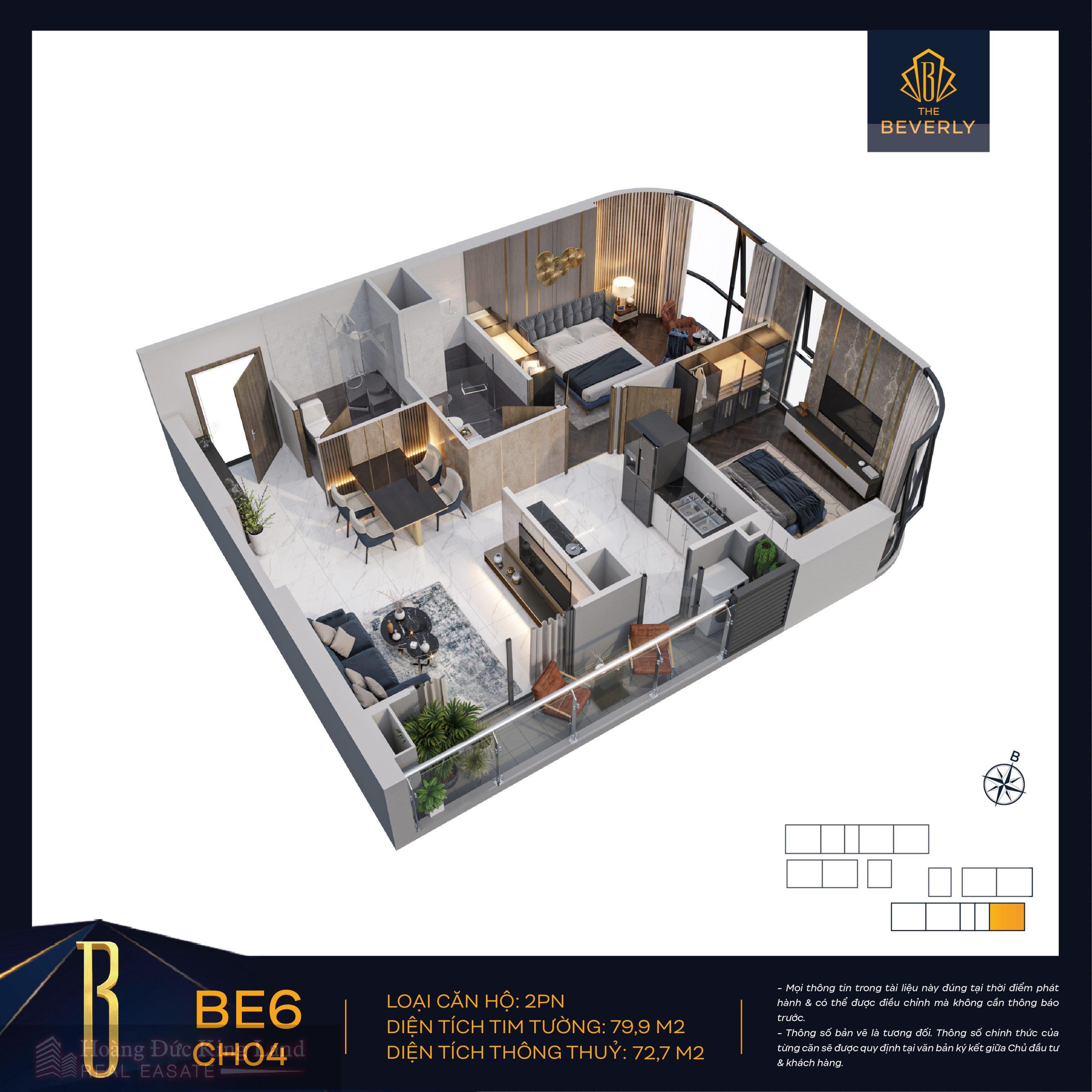 Layout bốc mãi căn hộ điển hình tại The Beverly