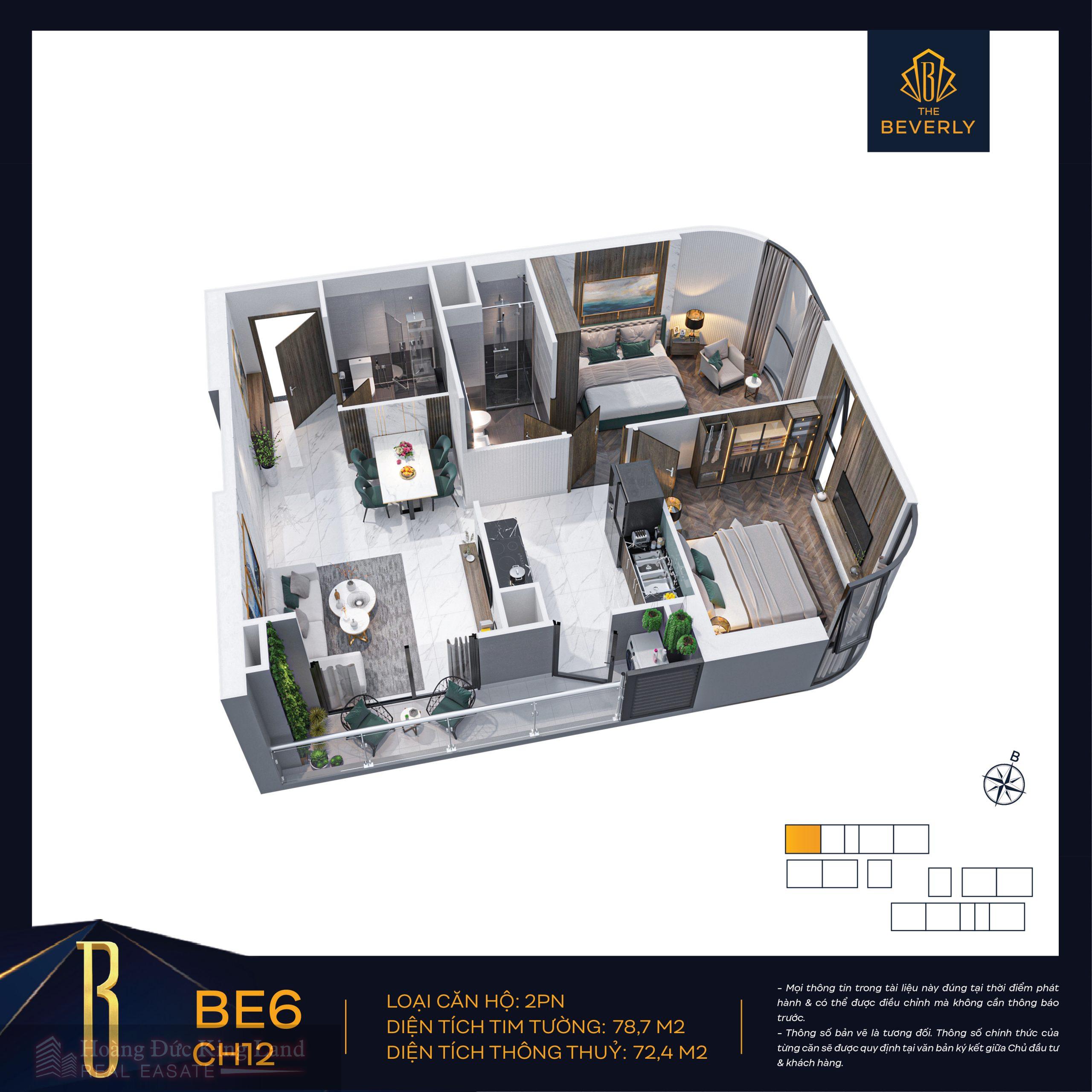 Layout bốc mãi căn hộ điển hình tại The Beverly