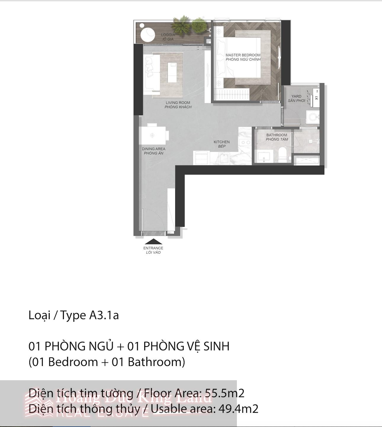 Layout chữ L căn 1 Phòng ngủ tại Eaton Park 